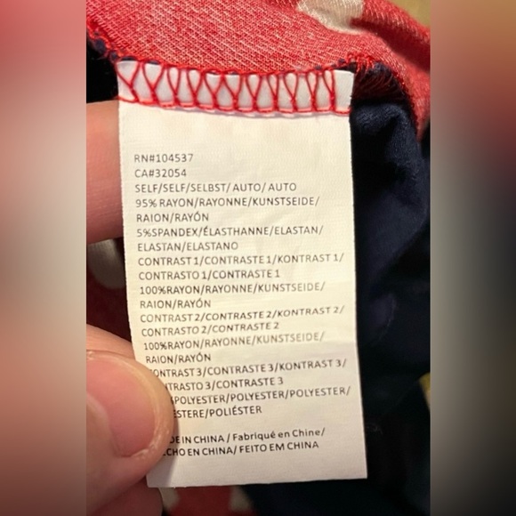 ANTHROPOLOGIE top, mixed fabric, satin ribbon details, red polka dot, navy. - Picture 10 of 10